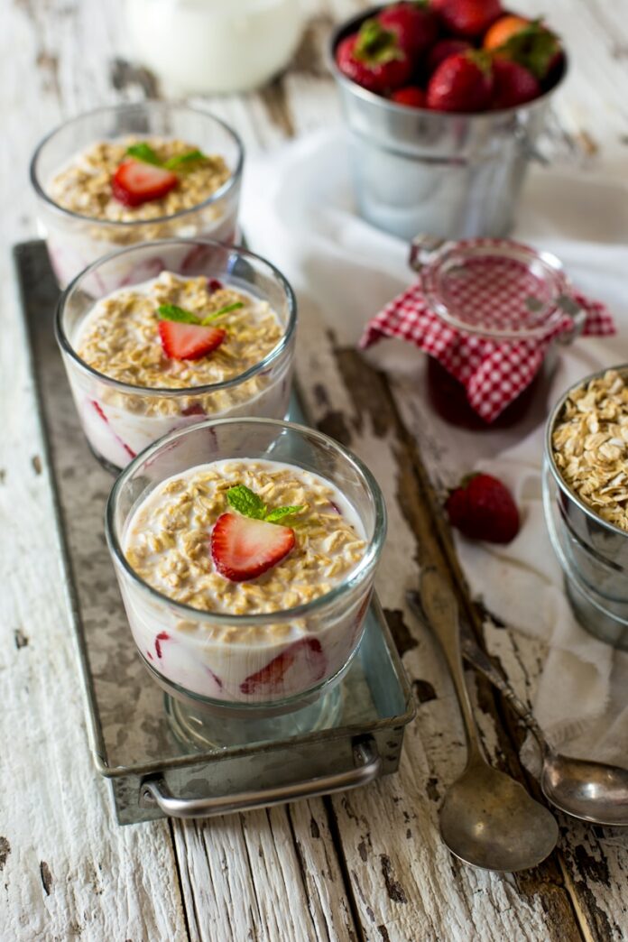Photo by Taylor Kiser milk, strawberry, and cornflakes in glasses